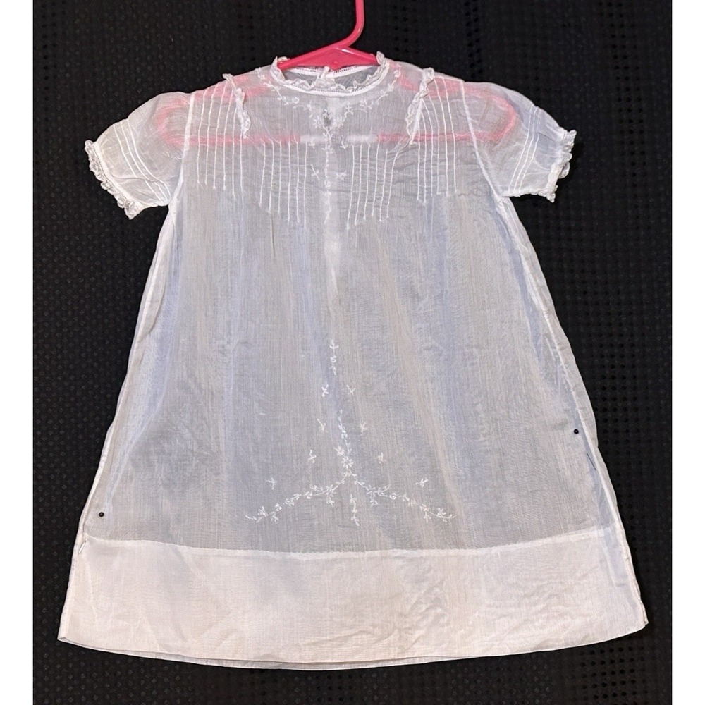 Antique Handmade White Sheer Batiste Organdy Cotton Children's Gown Dress